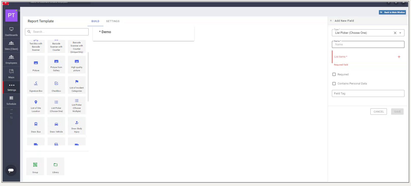 Report Form Template Builder