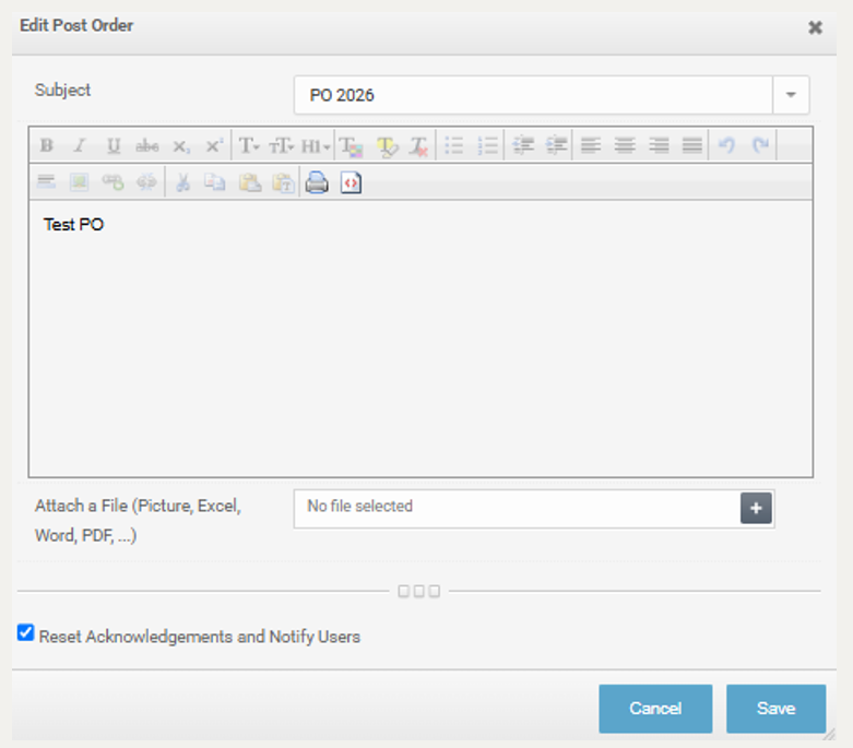 Post Order Create and/or Edit